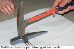 Metals such as copper, silver, gold are ductible