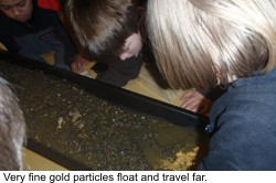 Very fine gold particles float and travel far