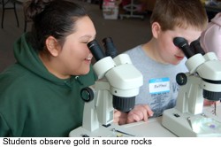 Students observe gold in source rocks