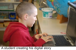 Student creating digital story