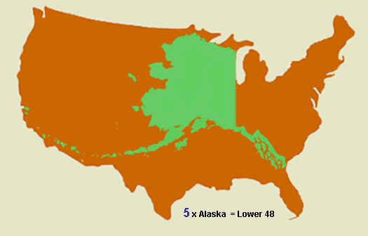 Graphics comparing the size of Alaska with contiguous US states