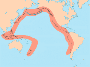 Map indicating the global location of volcano referred to as ring of fire