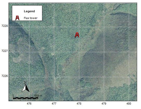 Image with flux tower location of Poker Flat site