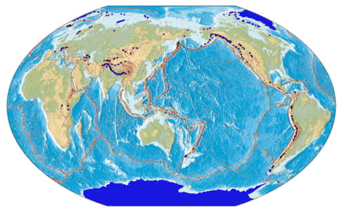 Image showing global tectonism and location of present day important glaciers