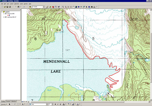 Topographic map from 1986 with terminus