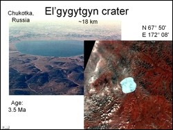 Field photograph and Landsat image of Elgygytgyn crater
