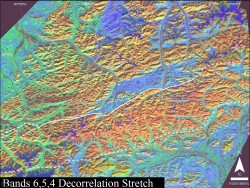 Decorrelation stretch of bands 6, 5 and 4