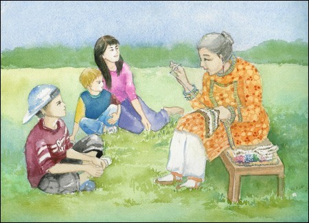 Grandma sitting with children