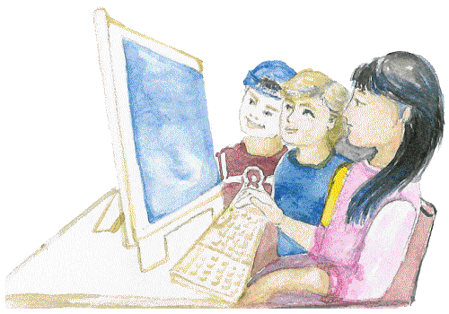 Children sitting in front of a computer