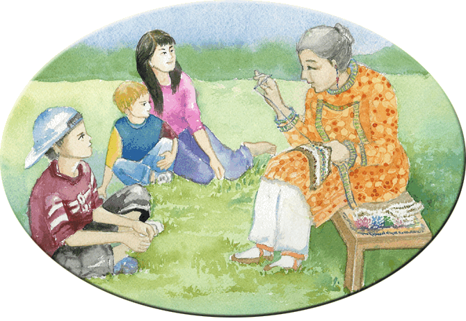 Grandmother telling a story to her grandchildren